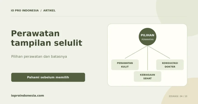 Diagram pilihan perawatan tampilan selulit: perawatan kulit, kebiasaan sehat, dan konsultasi dengan dokter.